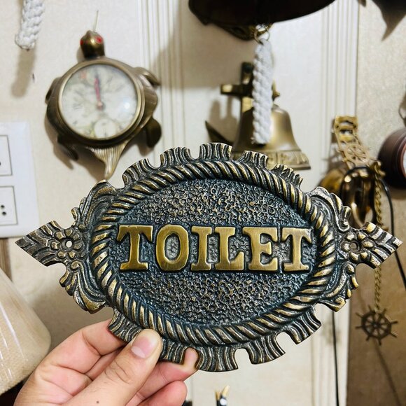 Cast Metal Toilet Door Sign Hand-Painted Industrial Bathroom Decor Aluminum - Picture 3 of 7